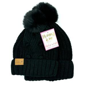 Simply Southern Mommy & Me Soft & Fuzzy Black Knit Beanie Set